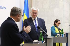 Press conference of Andrii Sybiha, Xavier Bettel and Yuriko Backes in Kyiv